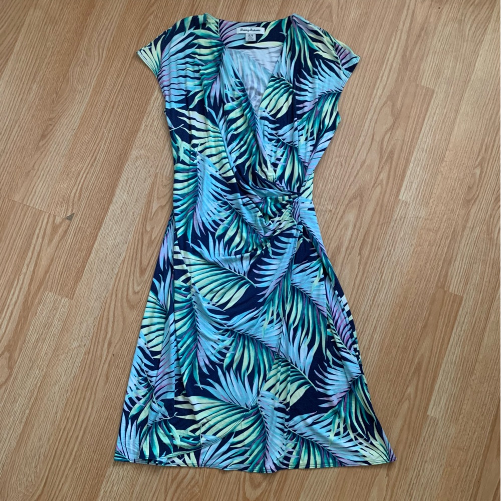 Tommy Bahama Tambour Tropical Palm Print Faux Wrap Dress Size M
